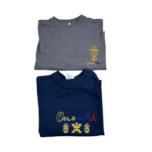 Lot of 2 Colombia Embroidered Graphic T-Shirts Men’s XL & L Navy Blue Gray